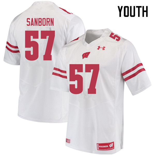 Wisconsin Badgers Youth #57 Jack Sanborn NCAA Under Armour Authentic White College Stitched Football Jersey FR40P11DN